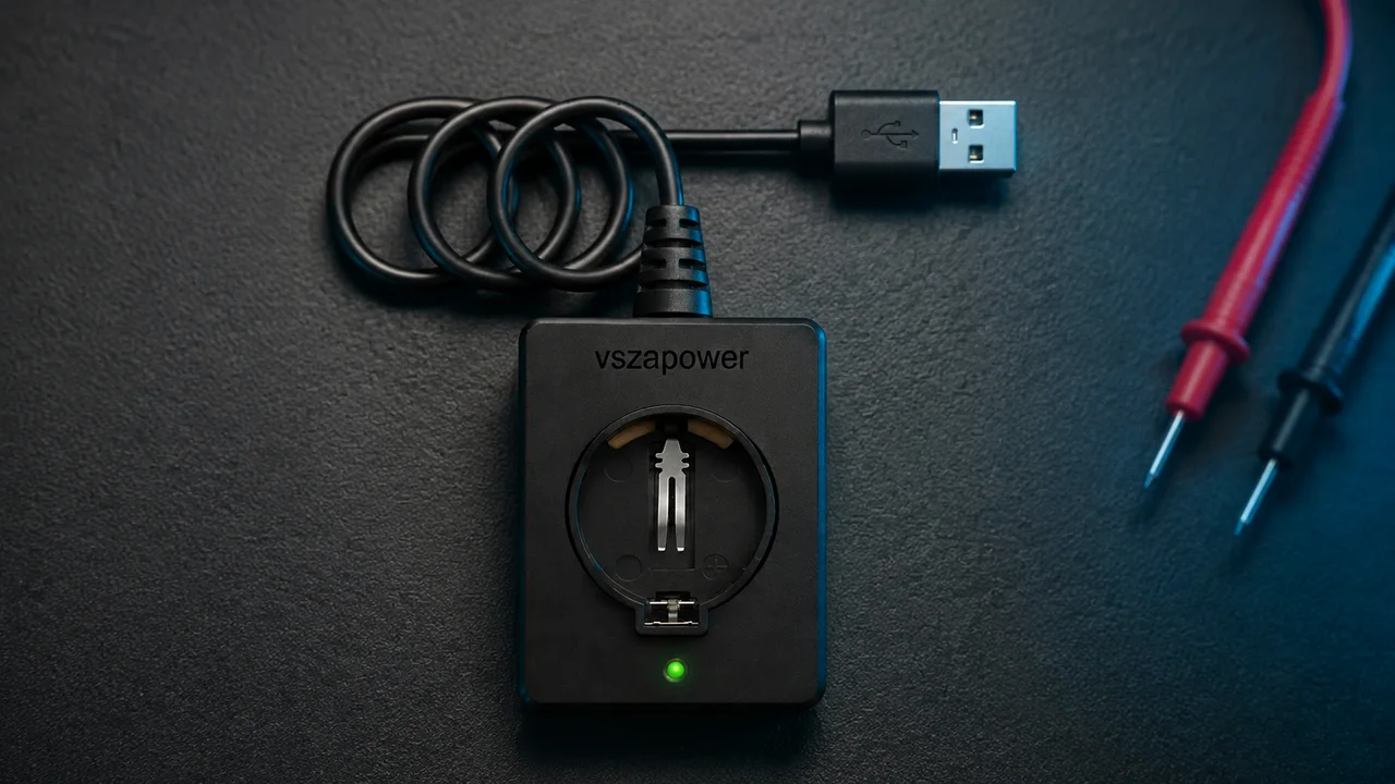 VSZAPOWER-002 single-slot charger — AI-styled scene based on the original product image